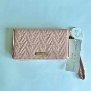 New Adrienne Vittadini Pink Leather Zip Around Wallet